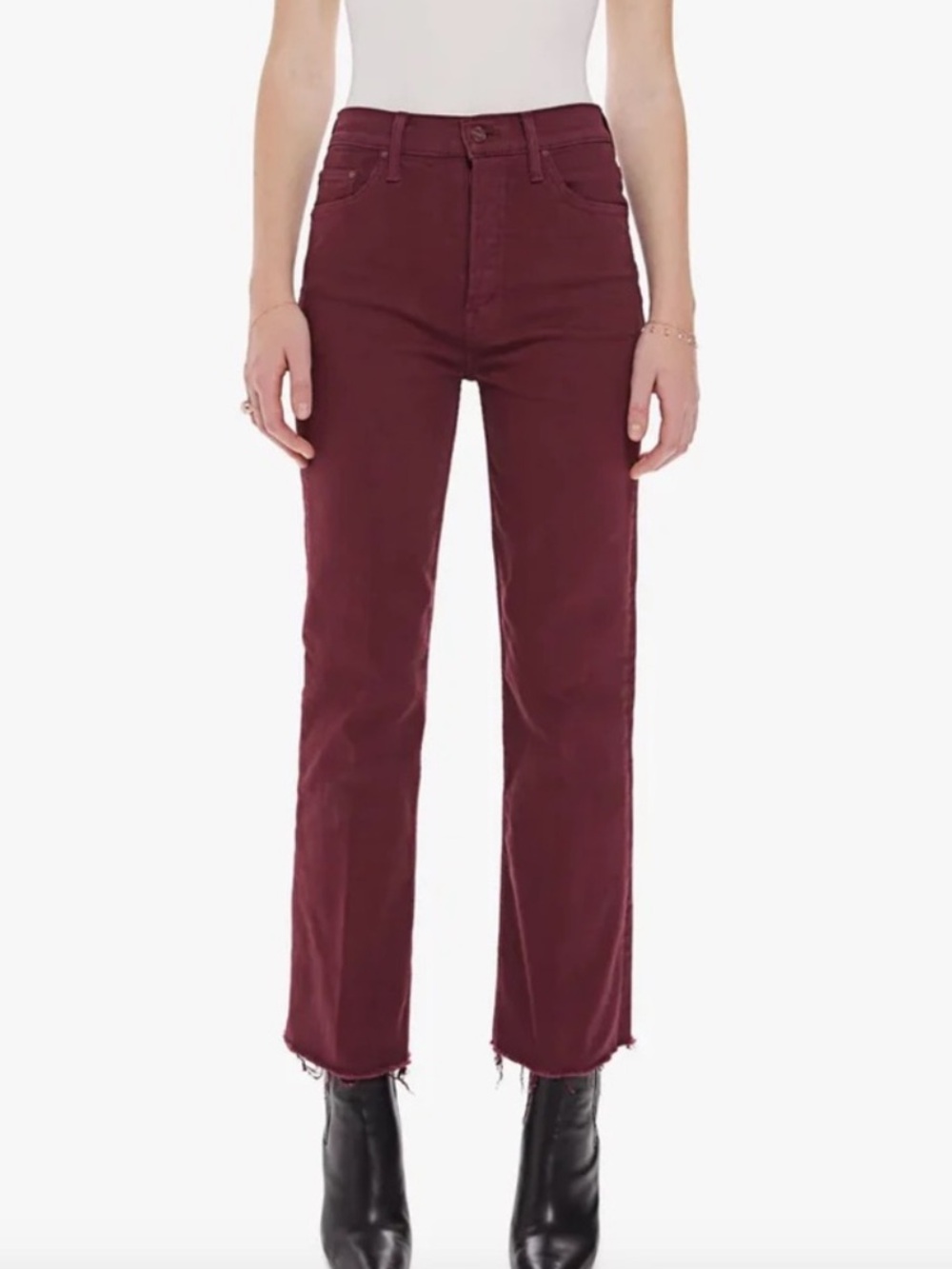 Mother Burgundy The Tripper Ankle Jeans
